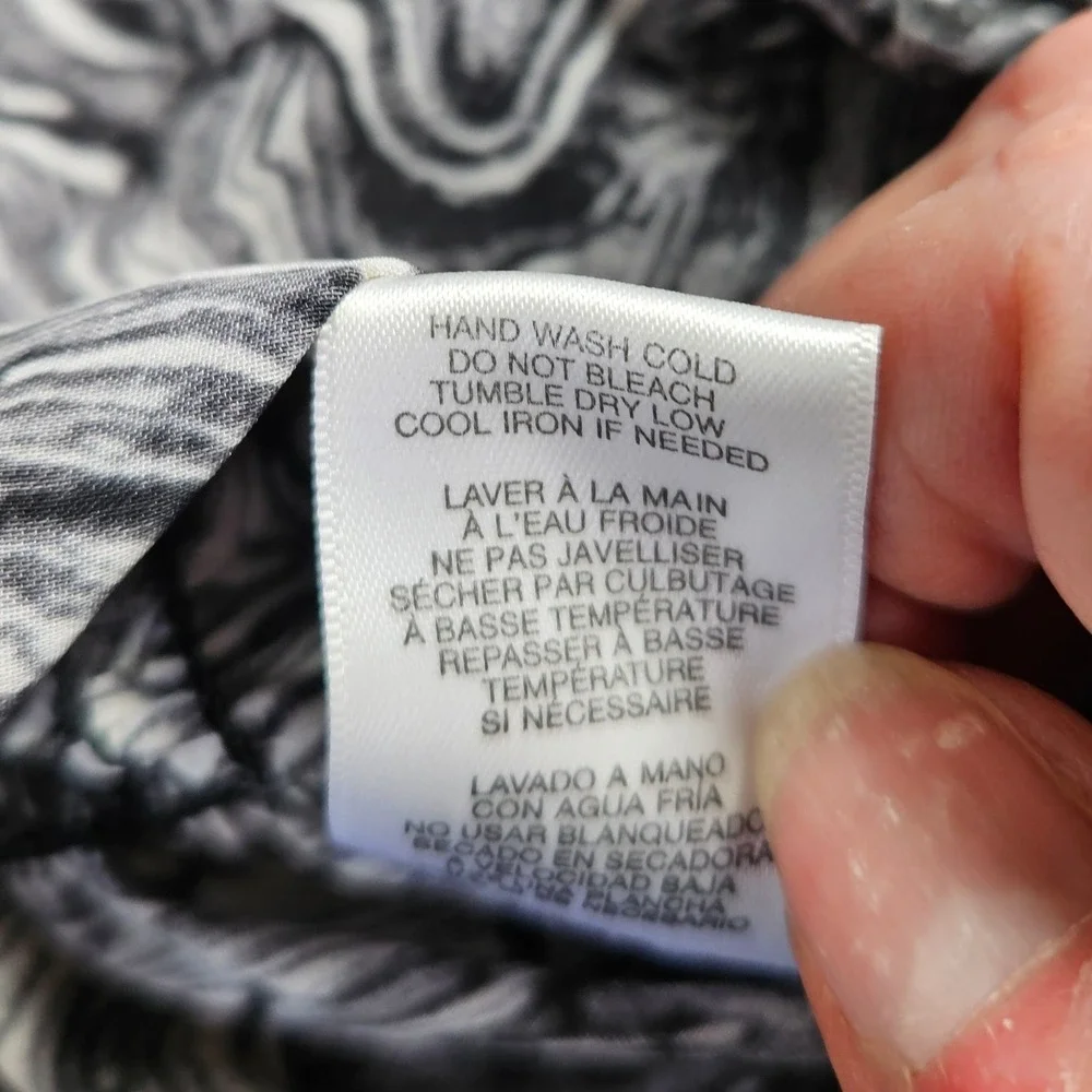 Michael Kors Blouse Top Black White Marble Print Long Sleeve Women's XL‎